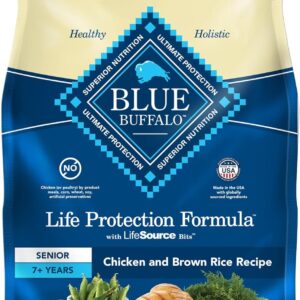 Blue Buffalo Life Protection Formula Senior Dry Dog Food, Supports Joint Health and Mobility, Made with Natural Ingredients, Chicken & Brown Rice Recipe, 15-lb. Bag