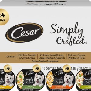 Cesar Simply Crafted Adult Wet Dog Food Meal Topper, Variety Pack, 1.3 oz Tub, 24 Count (Pack of 1)