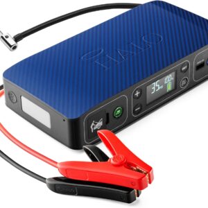 HALO Bolt Air 58830 Portable Car Battery Jump Starter | 100 PSI Air Compressor, 58.8Wh USB Power Bank, Emergency Floodlight & Charger, Jumps Cars SUVs & Trucks, Inflates Tires, TSA Approved — Blue