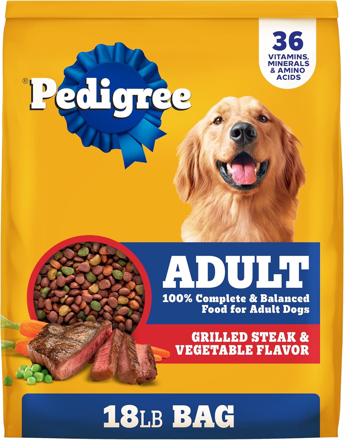 Pedigree Complete Nutrition Adult Dry Dog Food, Grilled Steak & Vegetable Flavor, 18 lb. Bag