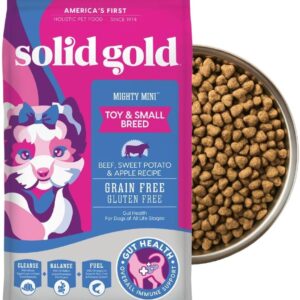 Solid Gold Toy & Small Breed Dry Dog Food Small Bites – Real Beef, Grain Free, Gluten Free, High Fiber Kibble with Probiotics for Gut Health & Digestion Support – Healthy Dog Food All Ages – 4LB