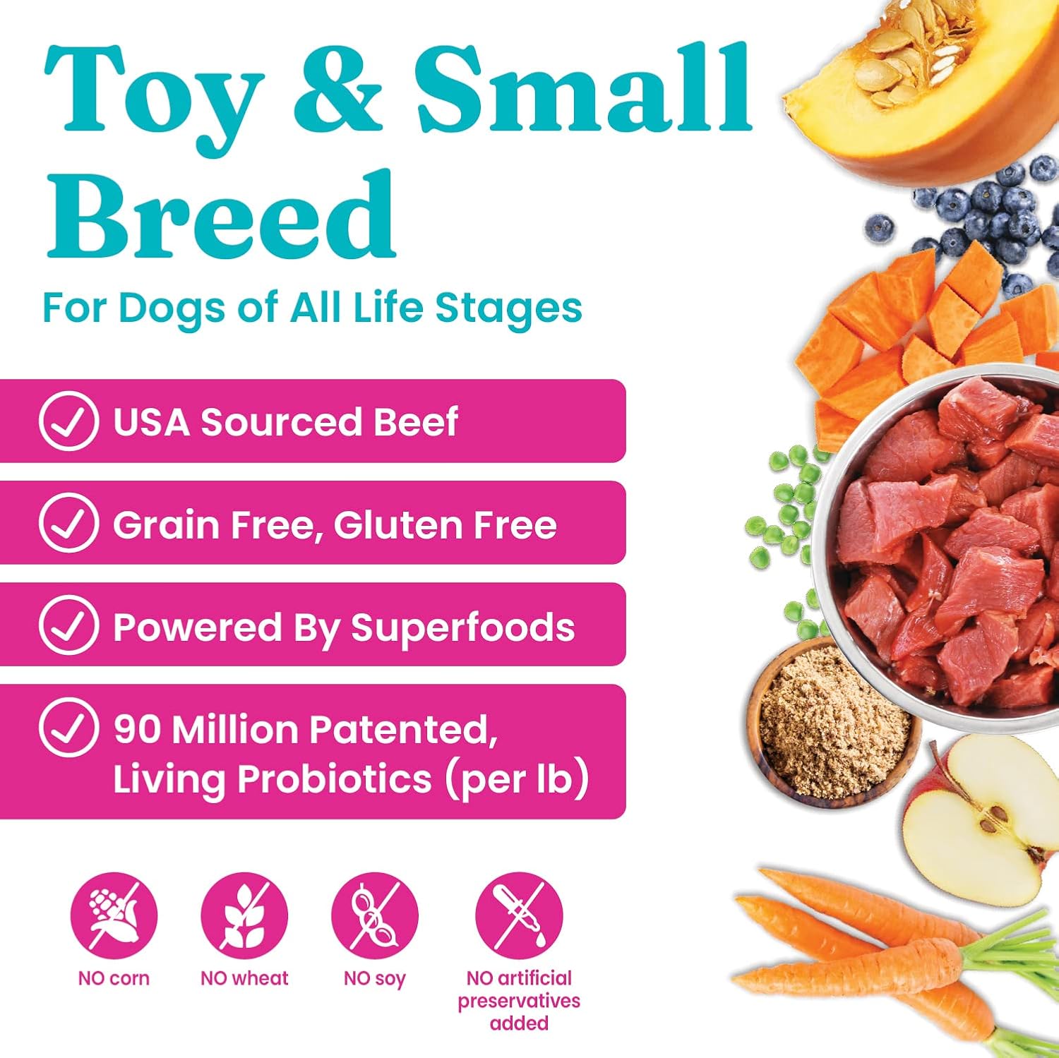 Solid Gold Toy & Small Breed Dry Dog Food Small Bites – Real Beef, Grain Free, Gluten Free, High Fiber Kibble with Probiotics for Gut Health & Digestion Support – Healthy Dog Food All Ages – 4LB - Image 2