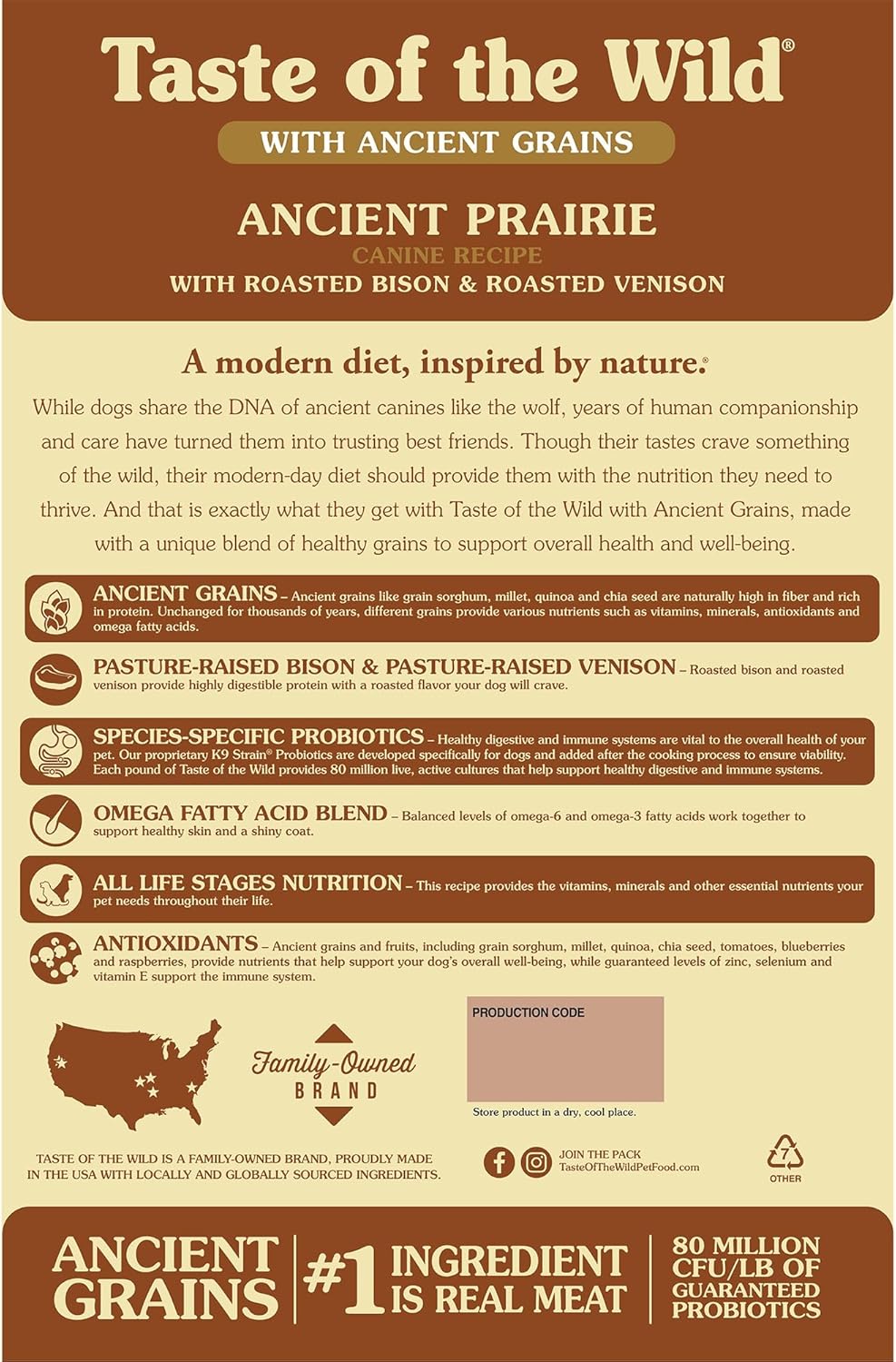 Taste of the Wild with Ancient Grains, Ancient Prairie Canine Recipe with Roasted Bison and Venison Dry Dog Food, Made with High Protein from Real Meat and Guaranteed Nutrients and Probiotics 28lb - Image 2