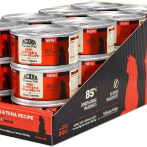ACANA Premium Pate Wet Cat Food in Bone Broth Beef Chicken + Tuna Recipe 3oz Cans (24 count)