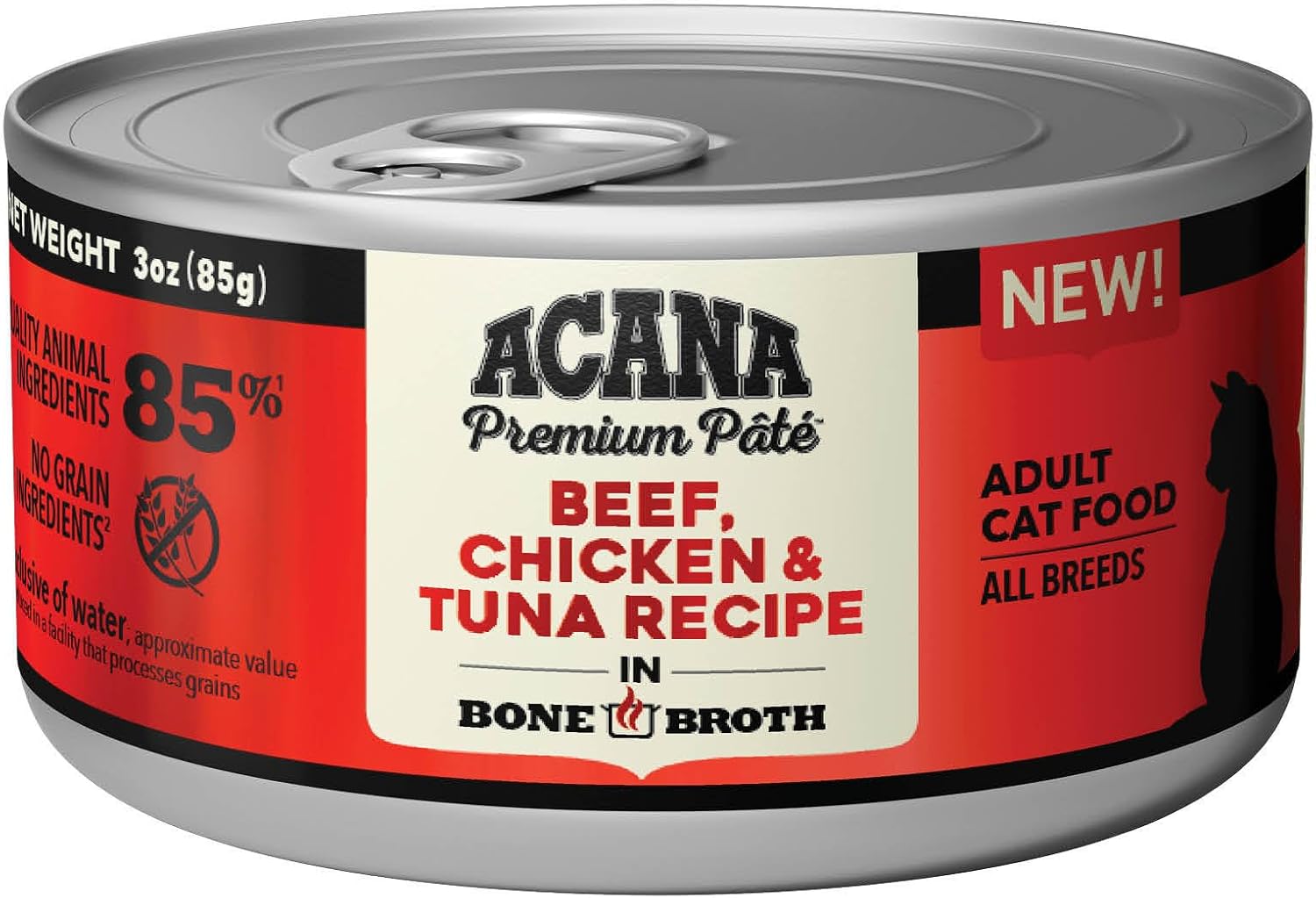 ACANA Premium Pate Wet Cat Food in Bone Broth Beef Chicken + Tuna Recipe 3oz Cans (24 count) - Image 2