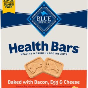 Blue Buffalo Health Bars Crunchy Dog Biscuits, Oven-Baked with Natural Ingredients, Bacon, Egg & Cheese, 3.5-lbs Box