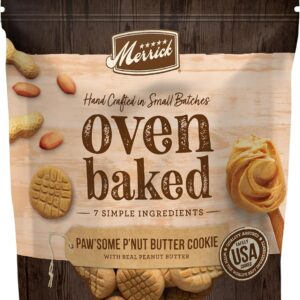 Merrick Oven Baked Dog Treats, Natural Cookies For Dogs, Paw’some P’nut Butter Cookie With Real Peanut Butter - 11 oz. Bag