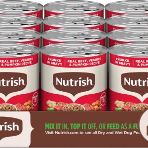 Nutrish Real Beef & Veggies Recipe Whole Health Blend Chunks in Gravy Wet Dog Food, 13 oz. Can, 12 Count, Packaging May Vary (Rachael Ray)