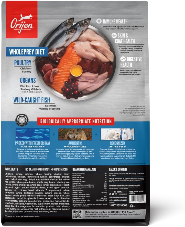 ORIJEN Grain Free High Protein Dry Dog Food Original Recipe 4.5lb Bag - Image 2