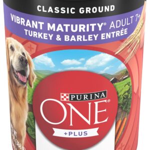 Purina ONE Plus Classic Ground Vibrant Maturity Adult 7 Plus Turkey And Barley Entree Senior Dog Food - (Pack of 12) 13 oz. Cans