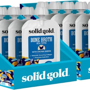 Solid Gold Bone Broth Cat Food Topper - Limited Ingredient Lickable Cat Broth Pouches w/Chicken Protein Shreds & Collagen for Hydration & Gut Support - Easy to Serve Gravy for Cats Meal Topper - 12ct