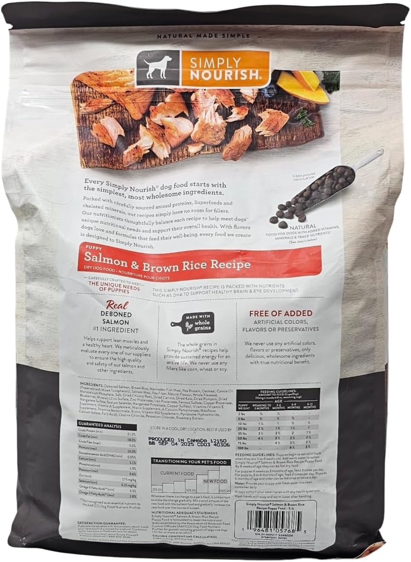 SIMPLY NOURISH Puppy Salmon and Brown Rice Dry Dog Food, 5 Pound Bag - Image 4