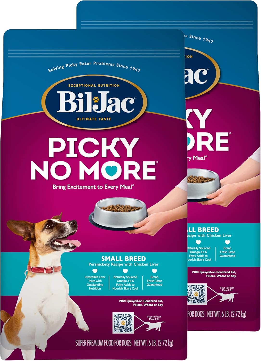 Bil-Jac Picky No More Small Breed Formula Dry Dog Food, All Life Stages, Made with Real Chicken Liver, 6lb (2-Pack)