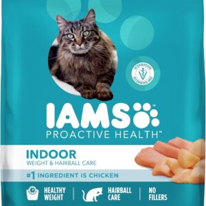 IAMS Proactive Health Indoor Weight Control & Hairball Care Adult Dry Cat Food, Chicken & Turkey Recipe, 22 lb. Bag