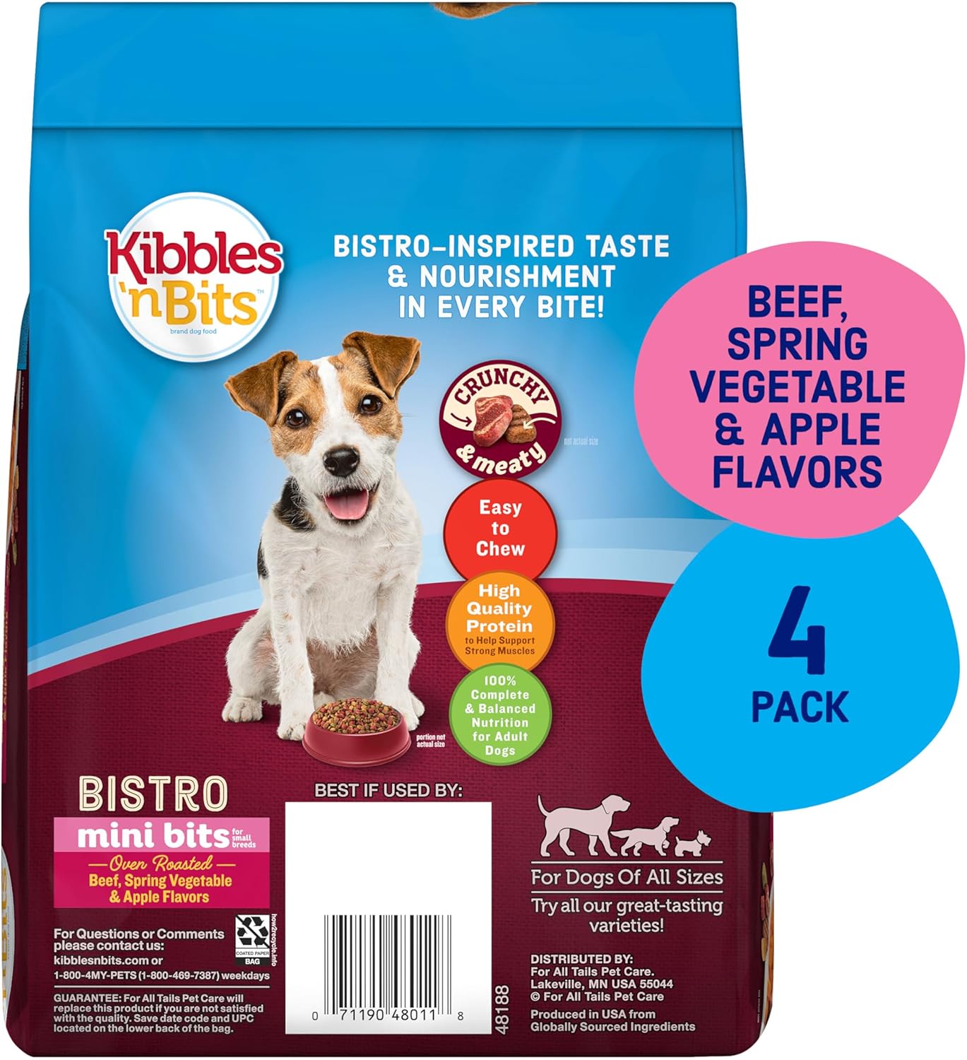 Kibbles ‘n Bits Bistro Mini Bits Small Breed Dry Dog Food, Oven Roasted Beef, Spring Vegetable and Apple Flavors for Adult Dogs, 3.5 lb. Bag (Pack of 4) - Image 2