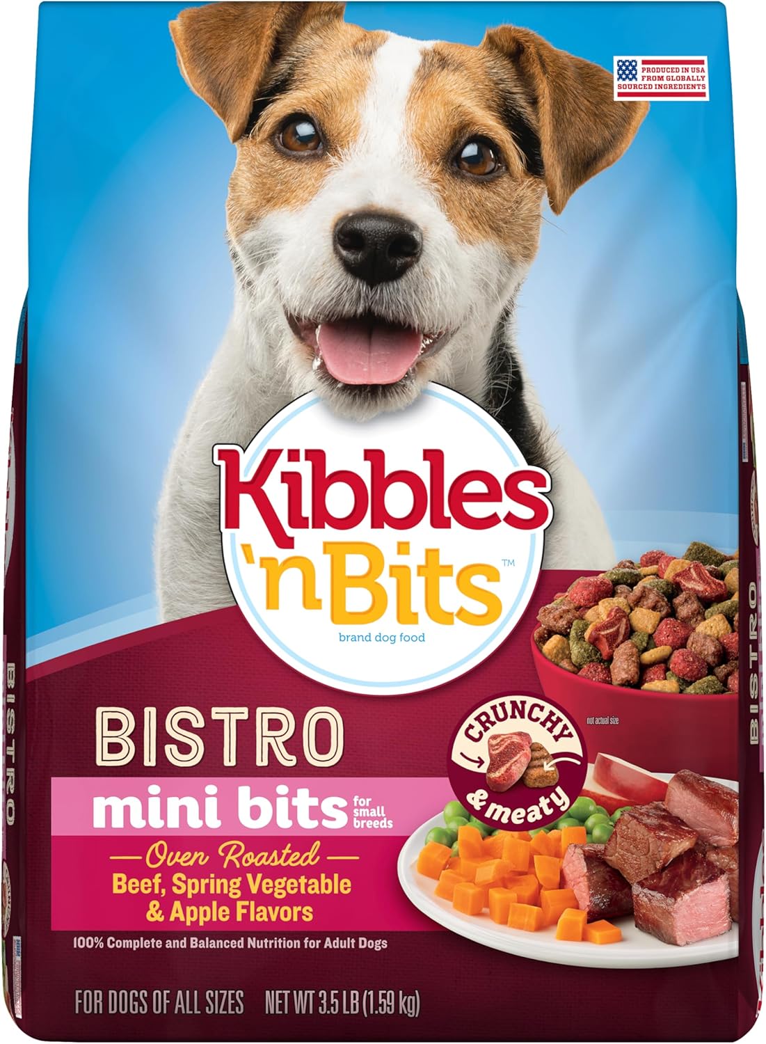 Kibbles ‘n Bits Bistro Mini Bits Small Breed Dry Dog Food, Oven Roasted Beef, Spring Vegetable and Apple Flavors for Adult Dogs, 3.5 lb. Bag (Pack of 4)