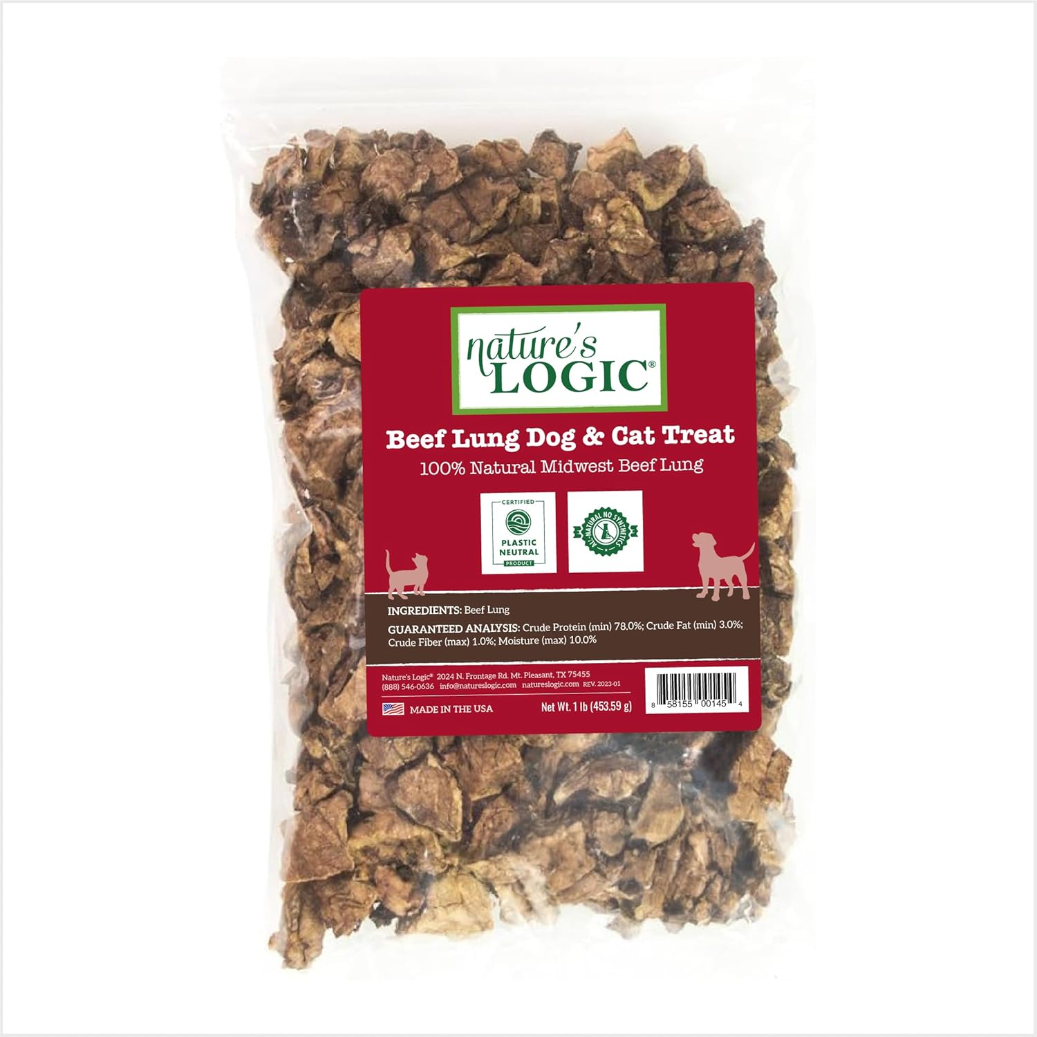 Nature's Logic Beef Lung treat Bites, 1lb, 1 Pack