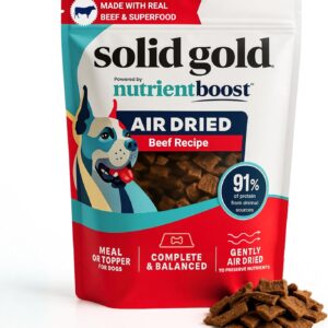 Solid Gold Air Dried Dog Food Toppers for Dry Food - Healthy Dog Treats w/Real Beef & Superfoods - Serve as a Complete Meal, Topper or Treats - Supports Muscle Growth, Immunity & Digestion - 1lb