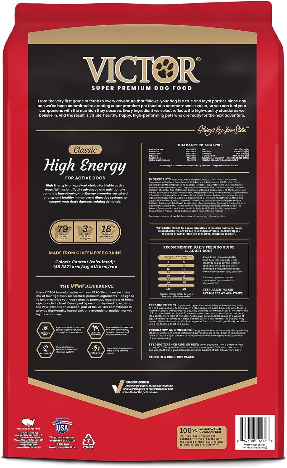 VICTOR Super Premium Dog Food – High Energy Dry Dog Food for Active Dogs – Gluten Free Canine Kibble with Beef and Chicken Meal Proteins for Sporting Dogs – All Breeds and All Life Stages, 40 lb - Image 2