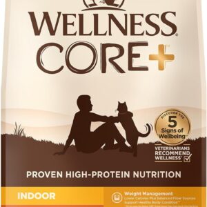 Wellness CORE+ Adult Dry Cat Food for Indoor Cats, Grain-Free, Natural, Chicken, Turkey & Chicken Meal (5 Pound Bag)