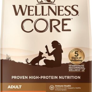 Wellness CORE Adult Dry Cat Food for Indoor & Outdoor Cats, Grain-Free, Natural, Original Turkey, Turkey Meal & Chicken (5 Pound Bag)