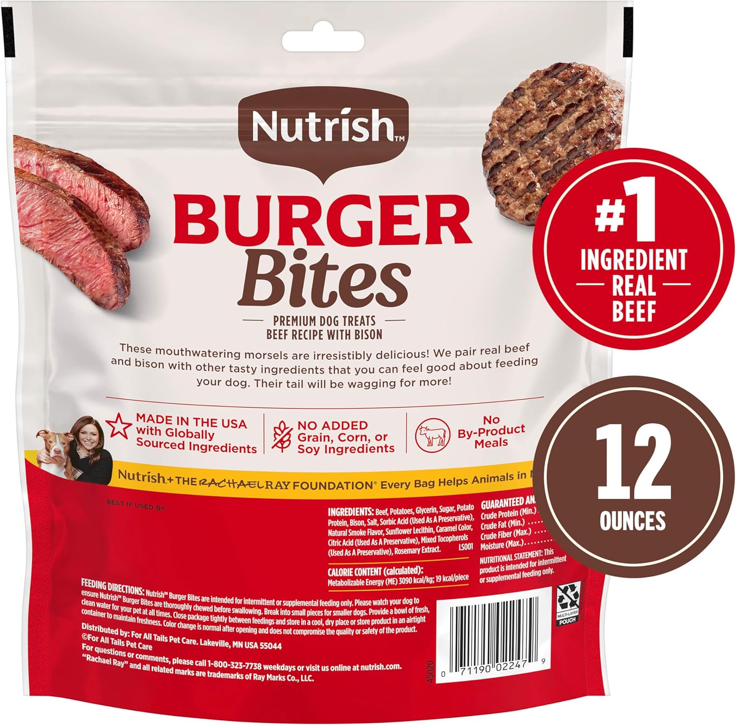 Nutrish Burger Bites Dog Treats, Beef Recipe with Bison, Valentine's for Dogs, 12 oz. Pouch (Rachael Ray) - Image 3