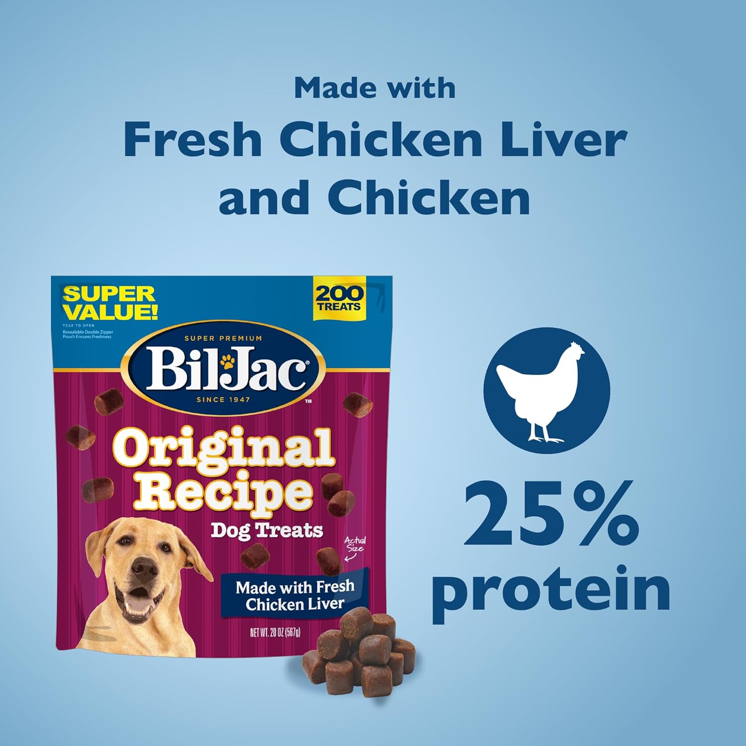 Bil-Jac Original Recipe Soft Training Treats for Dogs, Made with Real Chicken Liver, Resealable Double Zipper Pouch 20oz (2-Pack) - Image 3