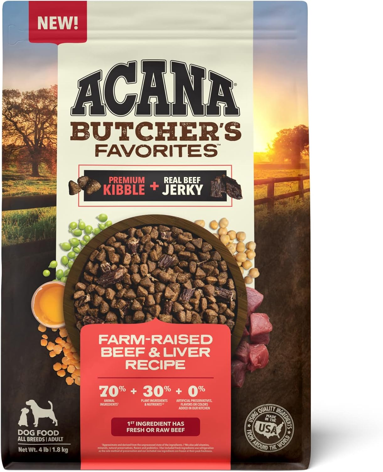 ACANA Butcher’s Favorites Grain-Free Dry Dog Food Farm-Raised Beef & Liver Recipe 4lb Bag