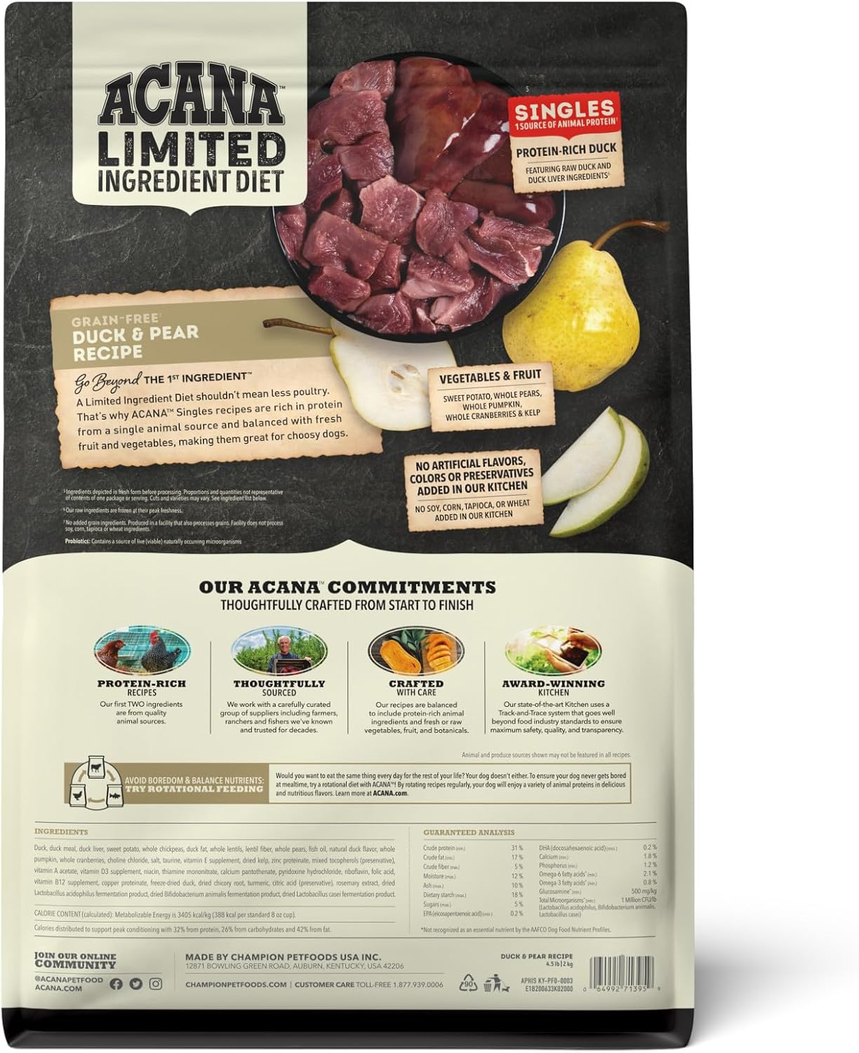 ACANA Singles Limited Ingredient Grain Free High Protein Dry Dog Food Duck & Pear Recipe 4.5lb Bag - Image 2
