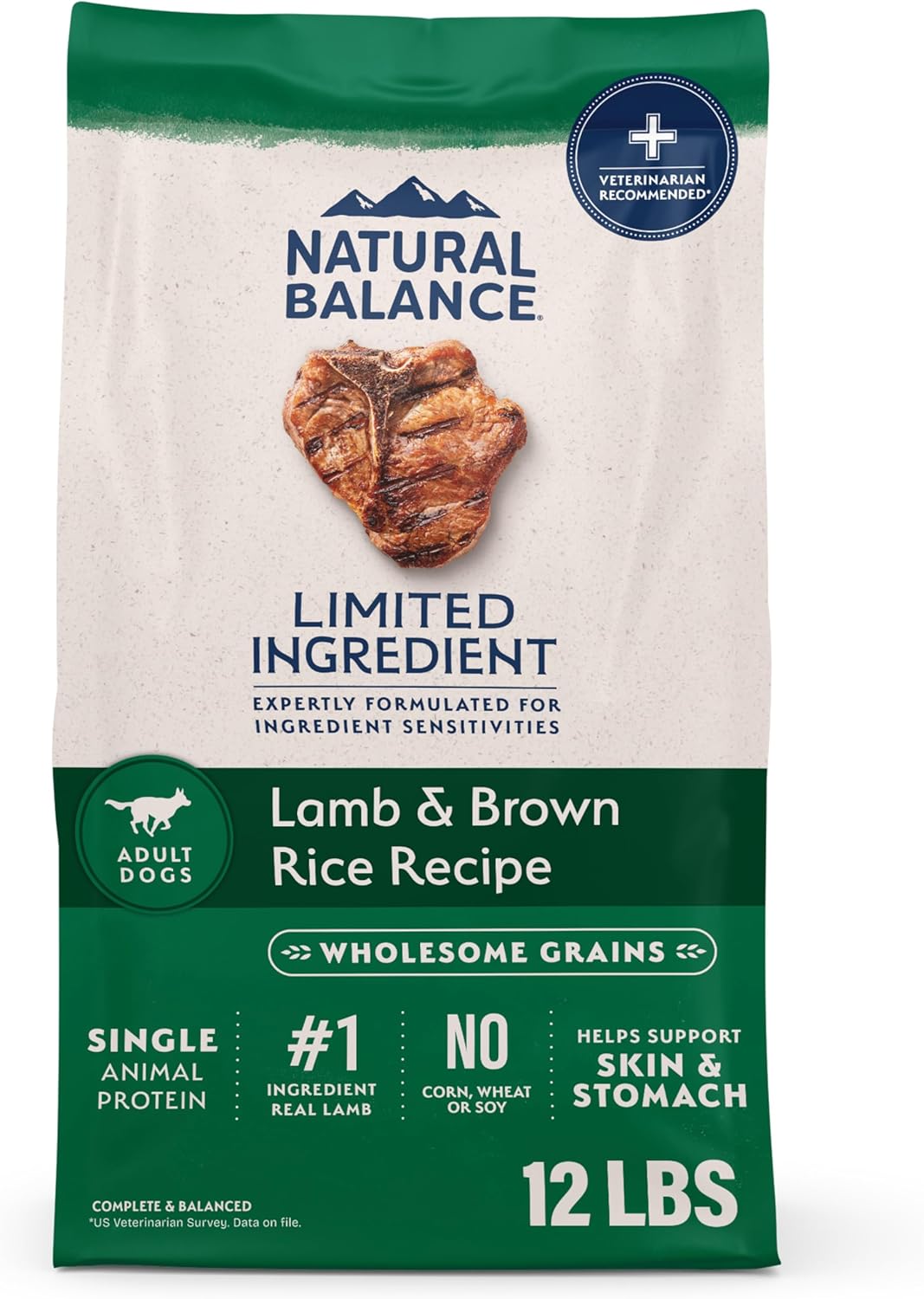 Natural Balance Limited Ingredient Adult Dry Dog Food with Healthy Grains, Lamb & Brown Rice Recipe, 12 Pound (Pack of 1)