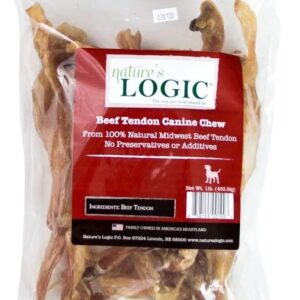 Nature's Logic All Natural Beef Tendon Chew - 100% Natural Treats for Dogs - Promotes Dental Hygiene - Recreational Chewing Dog Chews for Large and Small Breeds, Made in USA - Beef Tendon Treat
