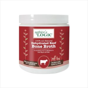 Nature's Logic Dehydrated Bone Broth Powder - 100% Natural Dog & Cat Topper - Rich in Glucosamine & Chondroitin - Boosts Immune System - Gluten-Free, No Synthetic Ingredients - Beef, 6oz