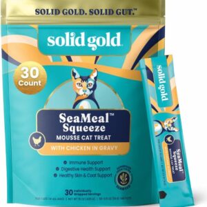 Solid Gold Lickable Cat Treats - Limited Ingredient Chicken SeaMeal™ Squeezable Healthy Cat Treats for Indoor Cats - Snack & Topper Squeeze Ups for Cats w/Seaweed for Gut & Immune Support - 3oz/30ct