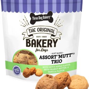 Three Dog Bakery Assort Mutt Trio, 48oz – Delicious Dog Treats with Oats, Apple, Peanut Butter & Vanilla, Premium Dog Training Treats, Puppy Treats
