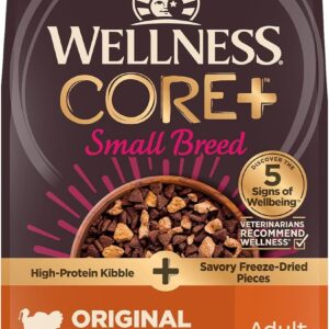Wellness CORE+ Dry Dog Food with Freeze Dried Pieces, Small Breed, Grain Free, High Protein, Natural, Original Turkey & Chicken Recipe, (10-Pound Bag)
