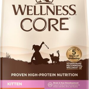 Wellness CORE Kitten Dry Cat Food for Indoor & Outdoor Cats, Grain Free, Natural, Original Turkey, Turkey Meal and Chicken (5 Pound Bag)