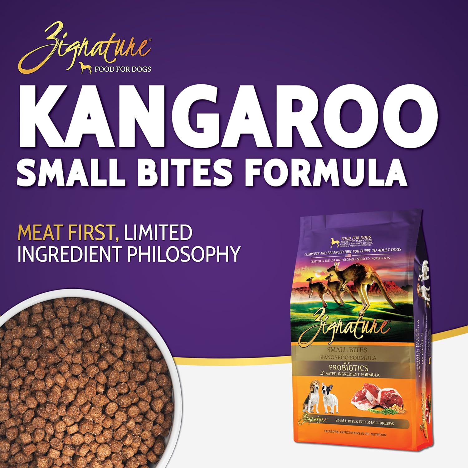 Zignature Kangaroo Limited Ingredient Formula Dry Dog Food Small Bites Dry Dog Food 4lb - Image 2
