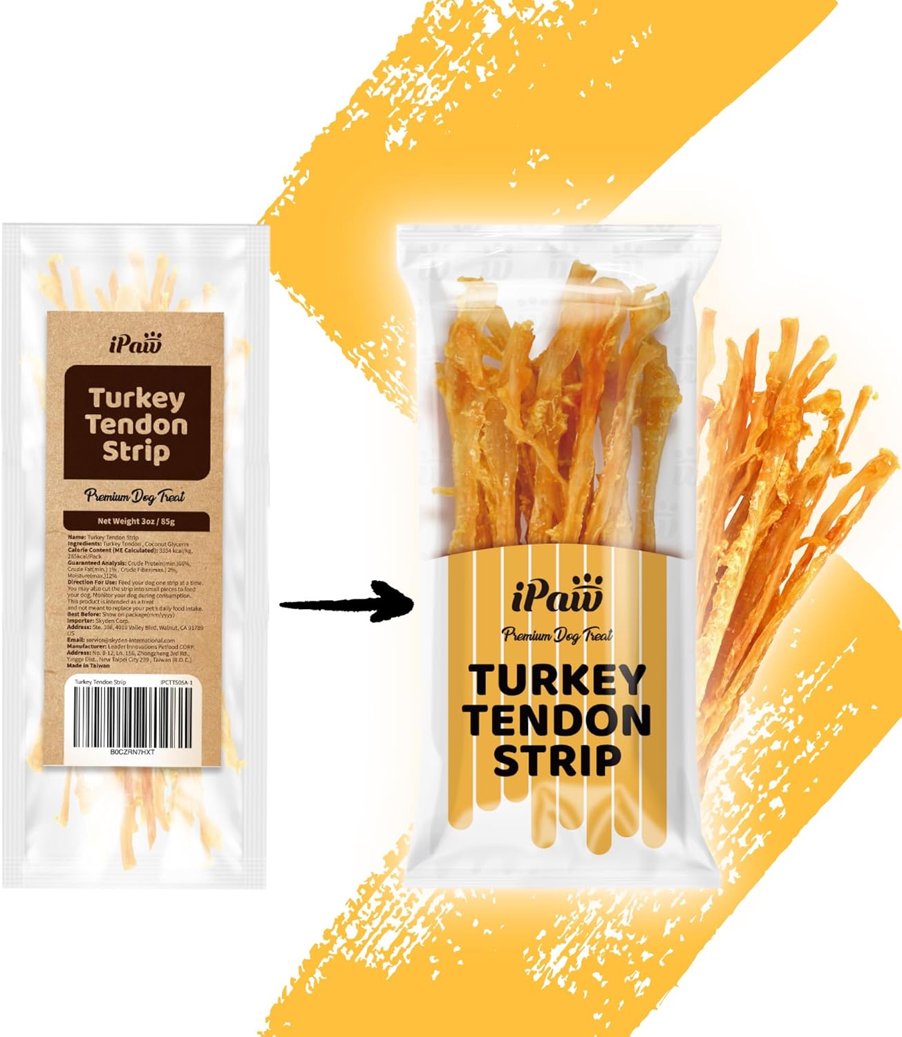 iPaw Turkey Tendons for Dogs, 100% Turkey and US Sourced Raw Material, Hypoallergenic, All Natural Human Grade Puppy Chew, Rawhide Alternative Dog Treats, 1 Pack Strip (Large) - Image 2