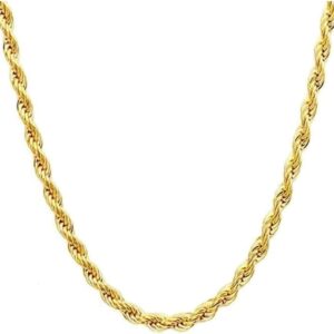 14K Yellow Solid Gold 1.5mm、2mm、3.2mm and 4.2mm Twisted Rope Chain Necklace, Ideal Gift for Women And Men(Lengths from 16 to 36 Inches) (1.5mm,18-inch)