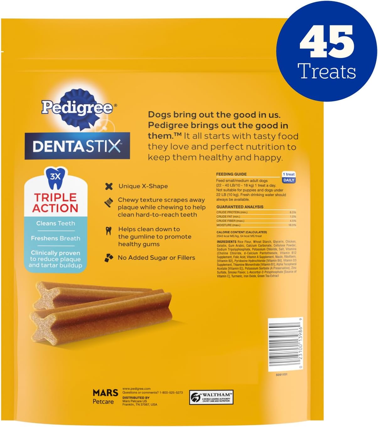 Pedigree Dentastix Small & Medium Breed Dog Treats, Original with Real Chicken, Dog Dental Treats, 21.1 oz. Bag (45 Treats Total) - Image 9