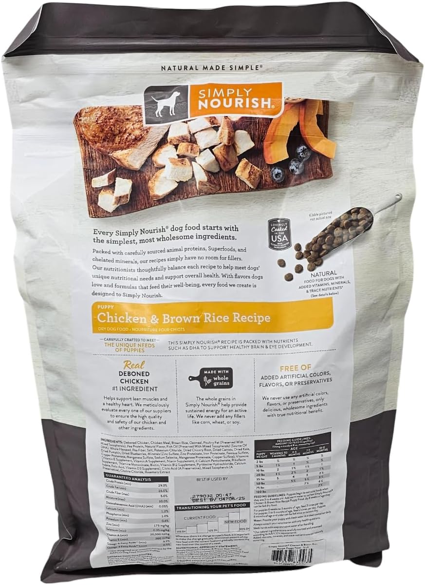 SIMPLY NOURISH Puppy Chicken and Brown Rice Dry Dog Food, 5 Pound Bag - Image 3