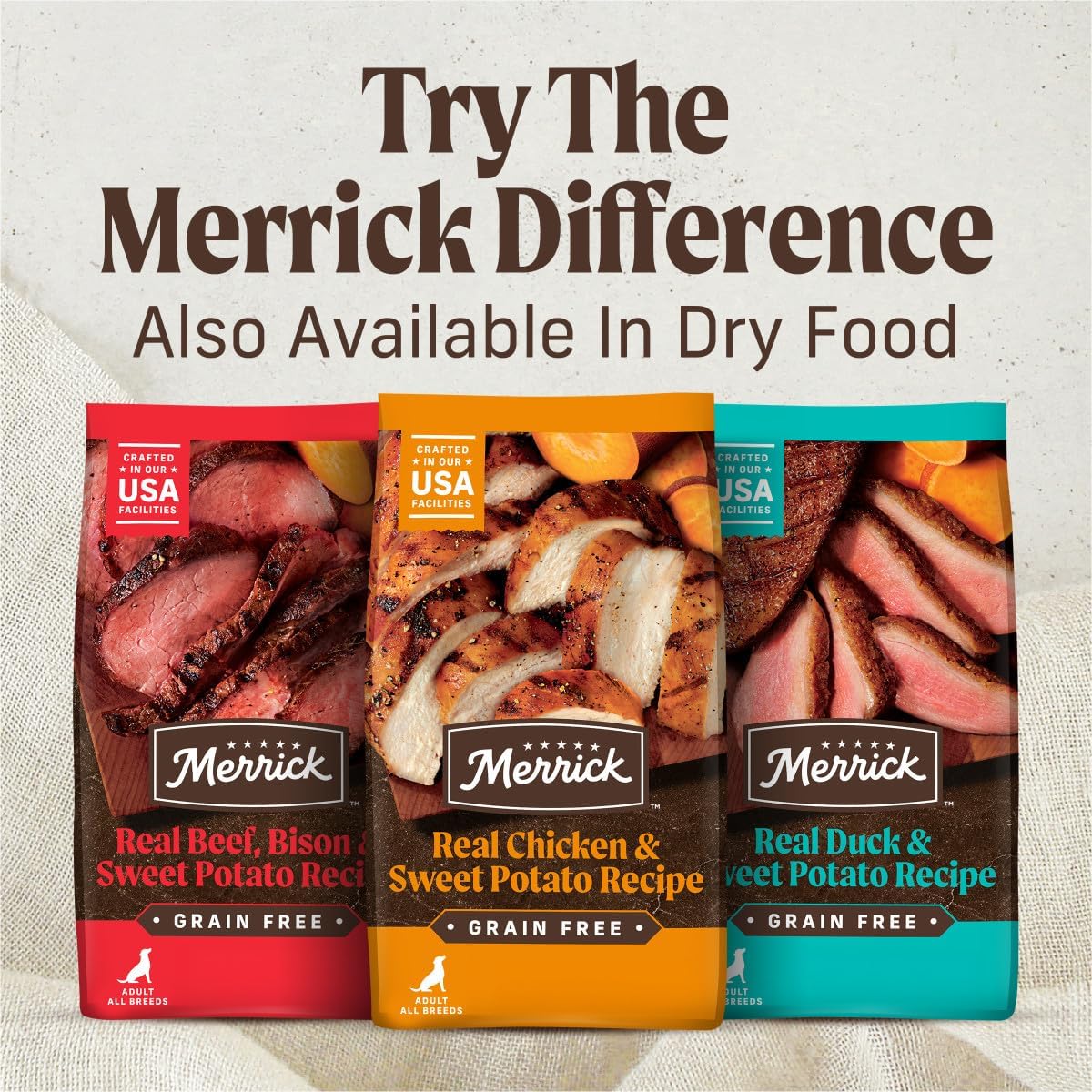 Merrick Grain Free Wet Dog Food, Premium Gluten Free Canned Variety Pack, Beef, Chicken and Turkey Recipes - (Pack of 12) 12.7 oz. Cans - Image 9