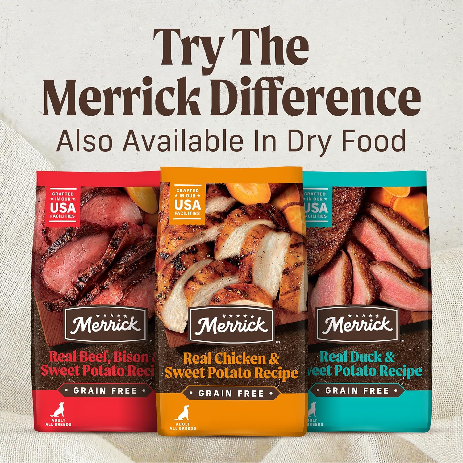 Merrick Grain Free Wet Dog Food, Premium Gluten Free Canned Variety Pack, Beef, Chicken and Turkey Recipes - (Pack of 12) 12.7 oz. Cans - Image 12