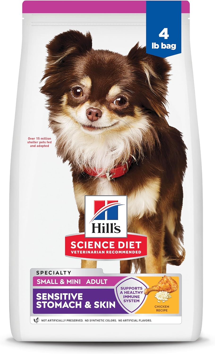 Hill's Science Diet Adult 1-6 Sensitive Stomach & Skin Small & Mini Breeds Dry Dog Food, Chicken Recipe, 4 lb. Bag (Updated Formula)