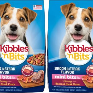 Kibbles 'n Bits Dog Food, Savory Bacon & Steak Flavor, Dry | Small Breed | Mini Bits | 3.5 lb Bag | Pack of 2