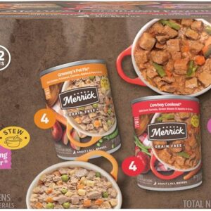 Merrick Grain Free Wet Dog Food, Premium Gluten Free Canned Variety Pack, Beef, Chicken and Turkey Recipes - (Pack of 12) 12.7 oz. Cans