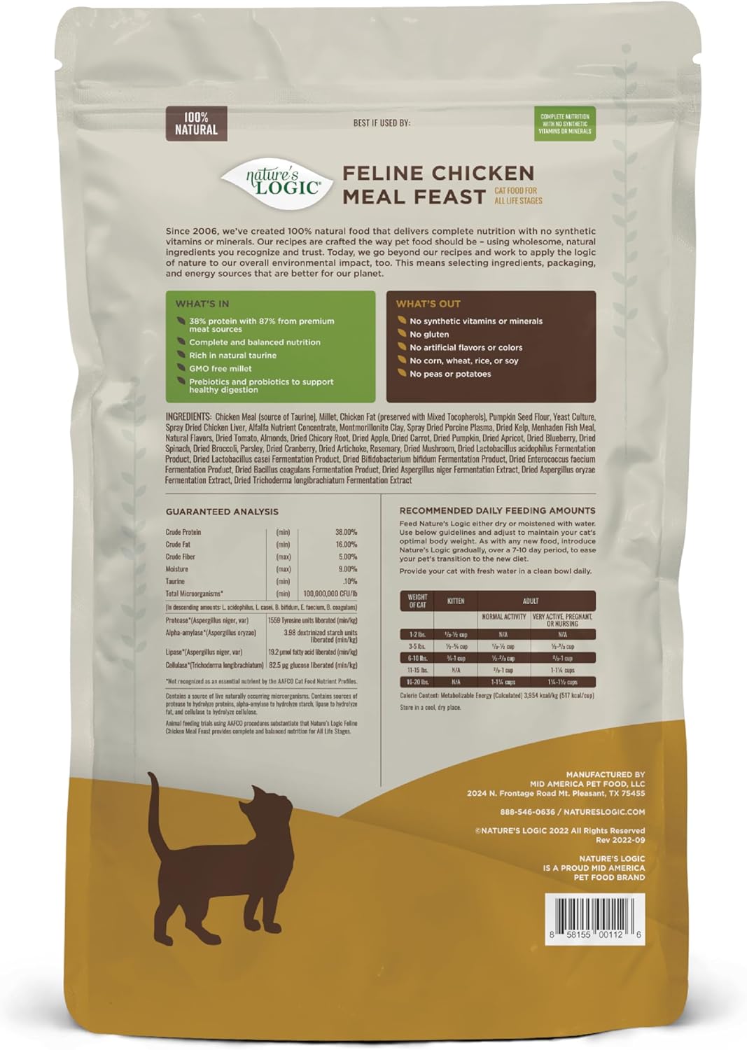 Nature's Logic Feline Chicken Meal Feast Cat Food - High-Protein Dry Food for Cats, 100% Natural Nutrition with Probiotics & Prebiotics - All Life Stages - Chicken, 7.7lbs - Image 2