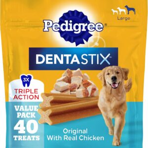 Pedigree Dentastix Large Dog Treats, Original Flavor with Real Chicken, 2.08 lb. Bag (40 Treats Total)