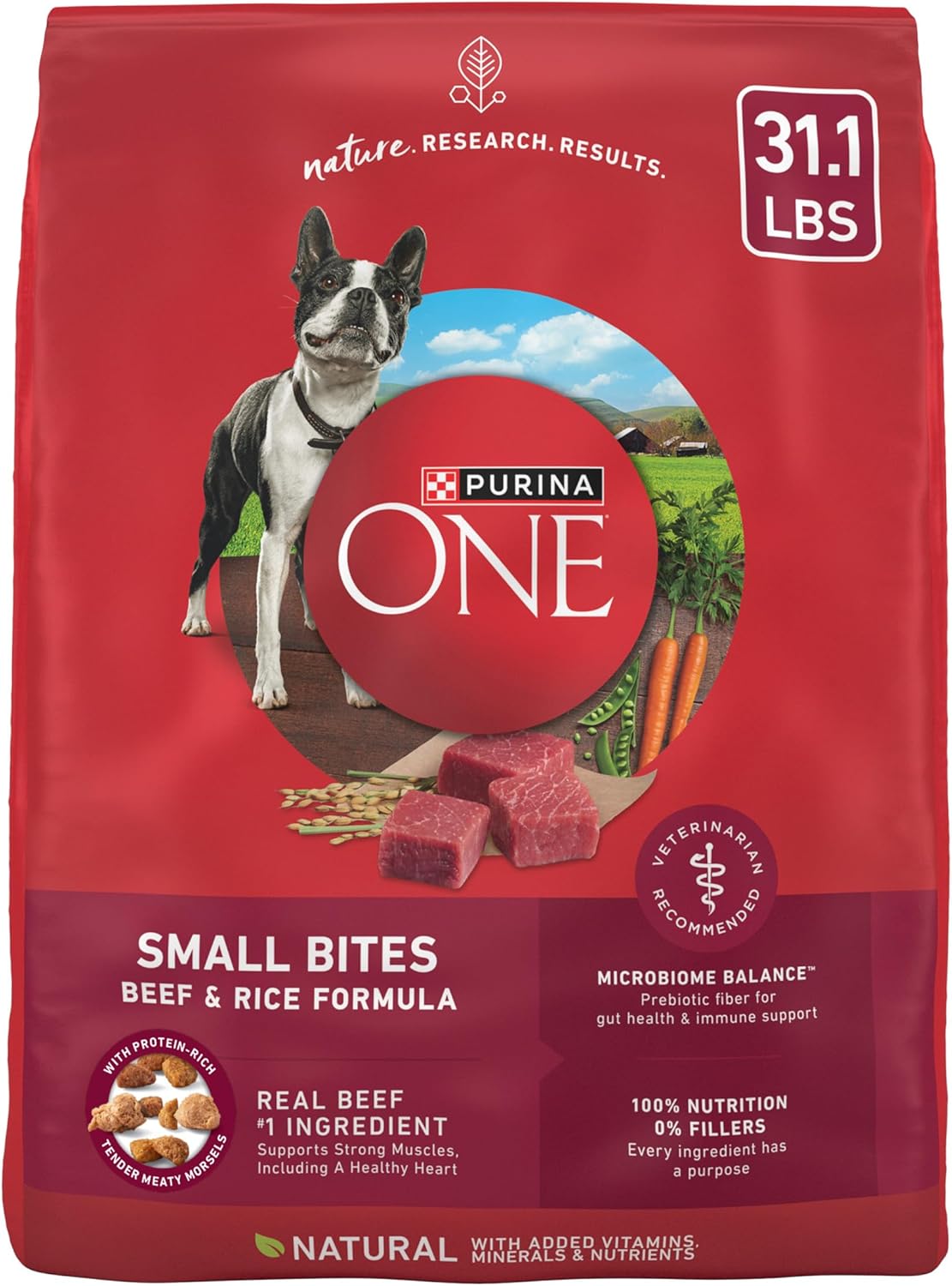 Purina ONE Small Bites Beef and Rice Formula Small High Protein Dry Dog Food Natural With Added Vitamins, Minerals and Nutrients - 31.1 lb. Bag