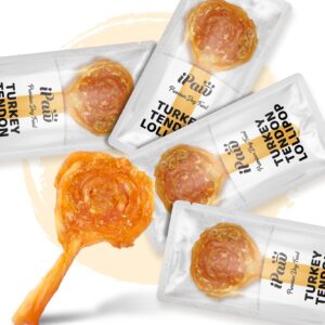 iPaw Turkey Tendon for Dogs, Single Protein, Hypoallergenic, All Natural Human Grade Puppy Chew, Rawhide Alternative Dog Treats, 4 pcs/Pack Lollipop Shape (Small)